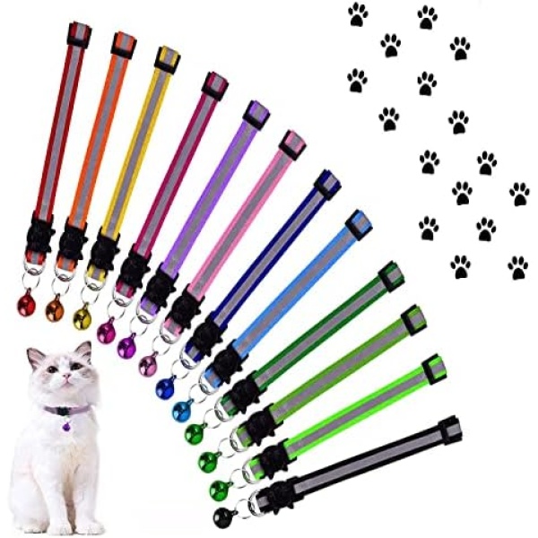 Cat Collar ，Cat Collar with Bells，Cat Reflective Nylon Cat Collar Bell Adjustable for Small Pet Dog Puppies,Bunny (12 Pack)