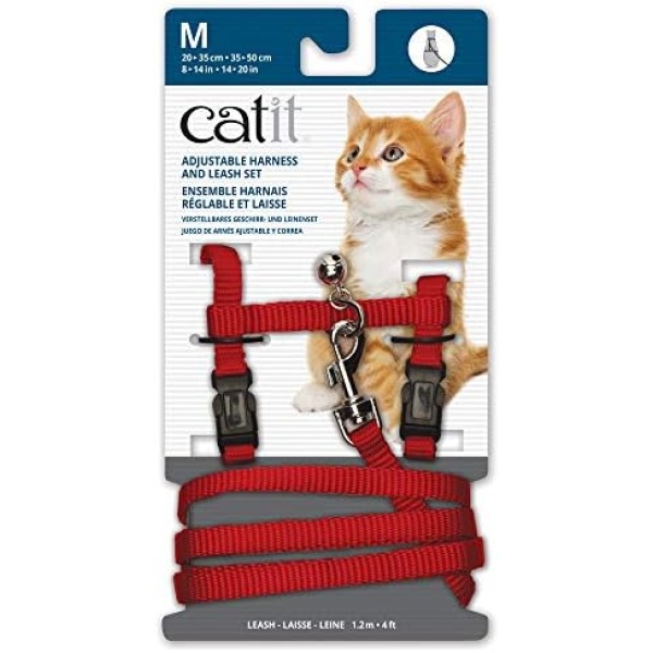 Catit Nylon Adjustable Cat Harness and Leash Set, Medium, Red