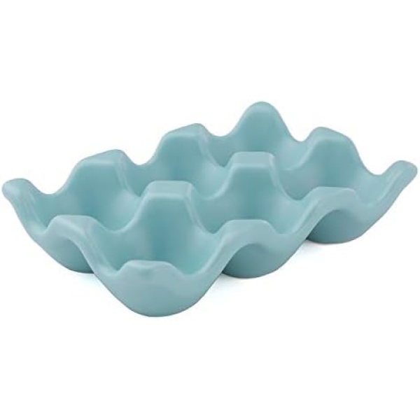 Ceramic Egg Holder 6 Cups Porcelain Egg Tray Set Kitchen Restaurant Fridge Storage Decorative Accessory (blue)