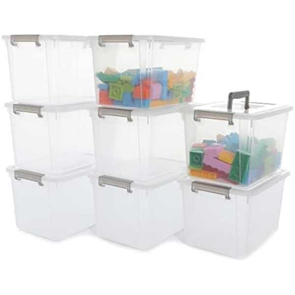 Citylife 8 Packs 5.3QT. Plastic Storage Bins with Latching Lids Clear Storage Box with handle Stackable Stoage Containers for Organizing Toys, Crafts, Legos, Tools