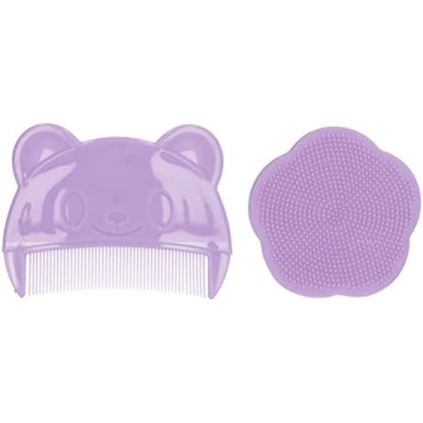 Cradle Cap Brush and Comb, Baby Bath Silicone Brush, Soft Sensory Scrubber Baby Hair Comb with Soft Silicone Bristles Helps Gently Massage Care Scalp, Baby Care Essential for Dry Skin(Purple)