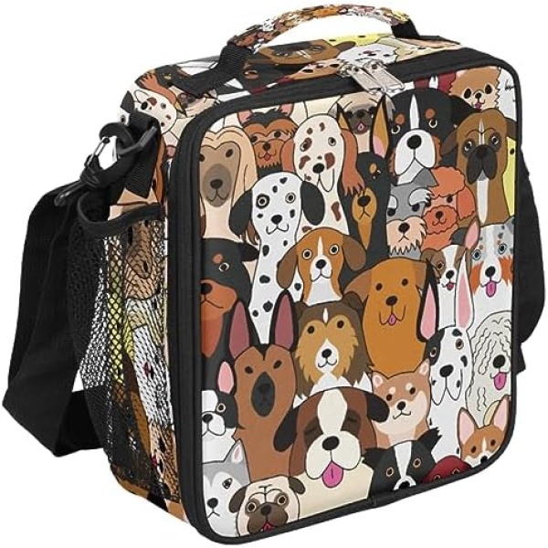 Cute Animal Dog Pattern Insulated Lunch Box Cooler Bag with Shoulder Strap Leakproof Thermal Meal Tote Kit for Women Men Boy Girl