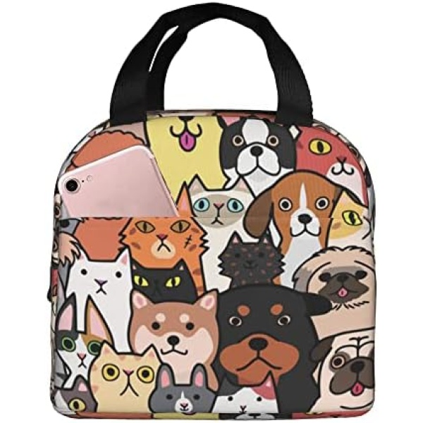 Cute Dog Cat Kids Lunch box Insulated Soft Bag Cartoon Puppy Kitten Mini Cooler Back to School Animal Pattern Thermal Meal Tote Kit for Girls Boys