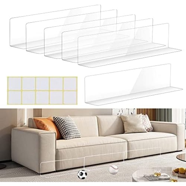 DI QIU REN 6 Pack Under Bed Blocker for Pets Gap Bumper Under Couch Blocker Stop Dogs and Cats Safety PVC Adjustable Clear Toy Blocker for Bed and Sofa Barrier Blocking (4.7" H,16" L)