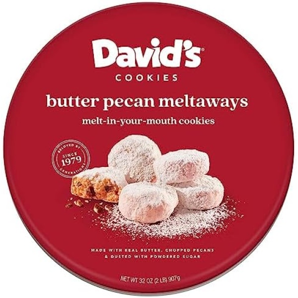 David’s Cookies Gourmet Cookies Butter Pecan Meltaway – 32Oz Butter Cookies with Crunchy Pecans and Powdered Sugar – All-Natural Ingredients – Kosher Recipe – Ideal Present for Special Occasions