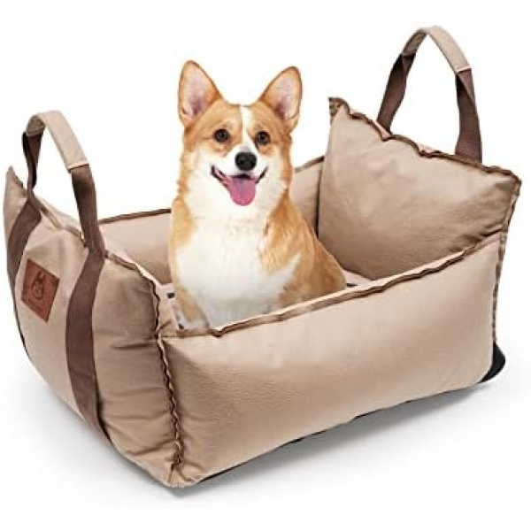 Dog Car Seat Travel Safety Booster Seat with Adjustable Straps & Detachable Cover & Non-Slip Base Washable Dog Car Seats Pet Travel Bed for Small Dog