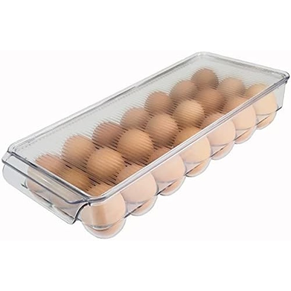 Egg Holder for refrigerator - Large, Stackable, Clear Plastic Container with Lid Holds 21 Eggs