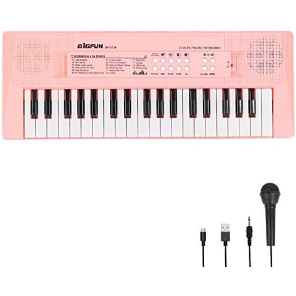 Electronic Piano Keyboard 37 Keys Piano for Kids Music Keyboard Piano with Microphone Learning Music Educational Toy Gift for Girls Boys Beginners (Pink