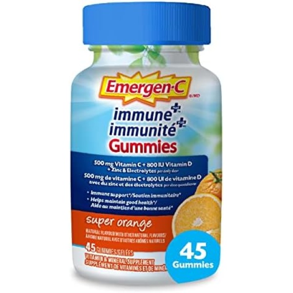 Emergen-C Immune+ 500mg Vitamin C Gummies Supplement, Immune System Booster, Super Orange, 45 Gummies