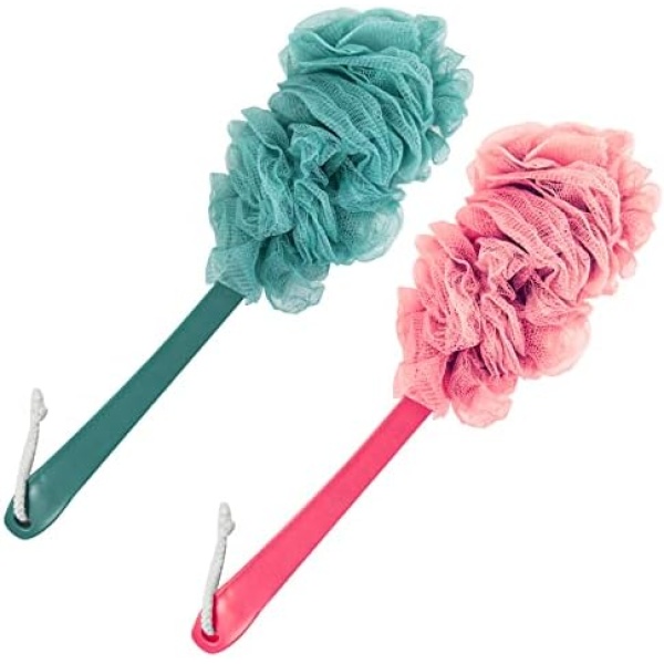 Evmliy 2Pack Back Scrubber for Shower, Loofah Sponge Brush Exfoliating Body, Long Handle Scrub Brush for Shower with Loofah on a Stick for Back Use, Bathing Accessories Body Brushes (2Pack)