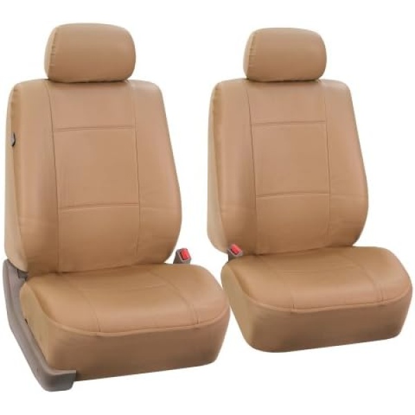 FH Group PU Leather Car Seat Covers Low Back Bucket Covers Set of 2 Tan