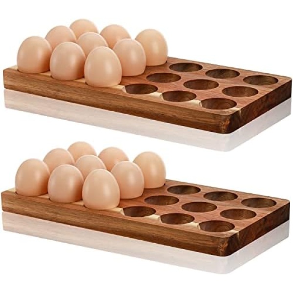 Fasmov 2 Pack 36 Cups Egg Tray, Acacia Wood Egg Holder, Deviled Eggs Tray Rustic Wooden Egg Storage Egg Container for Freezer Kitchen Countertops Cabinets