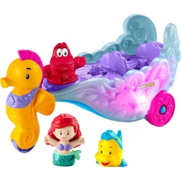 Fisher-Price Little People Toddler Toy Disney Princess Ariel's Light-Up Sea Carriage Musical Vehicle with 2 Figures for Ages 18+ Months