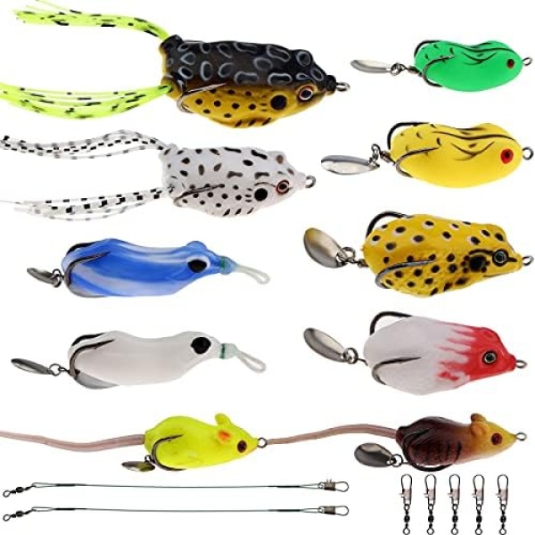 Funzhan Fishing Topwater Lures Frog Swimbaits Soft Silicone Plastics Bionic Floating Baits Weedless Design for Bass Trout Crappie Flounder Saltwater Freshwater Kit