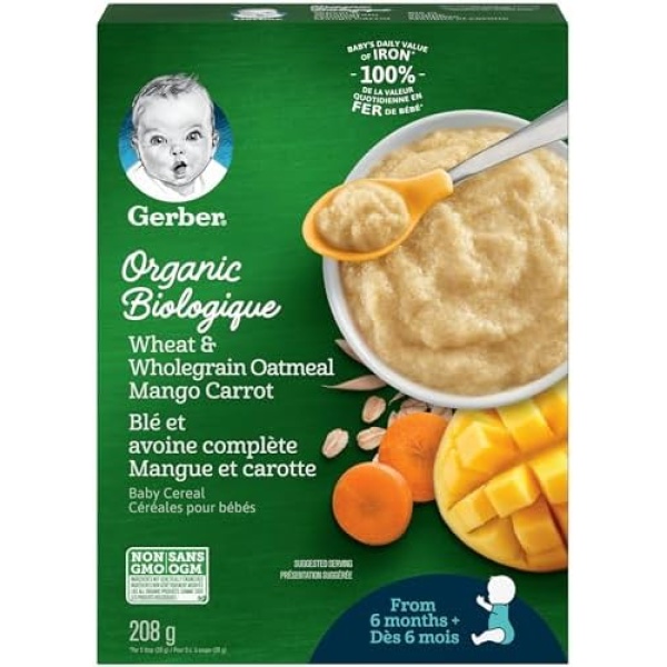 GERBER Organic Wheat & Wholegrain Oat Mango Carrot, Baby Cereal