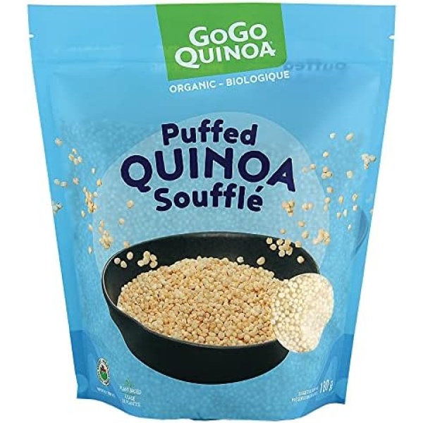 GoGo Quinoa Puffed Quinoa Cereal | Cereal used as a Breakfast by adding Milk or Yogurt | Added to Homemade Cereal Bars or Salads for a Delicious & Nutritious Crunch | Non-GMO | Gluten Free | Organic | 180g