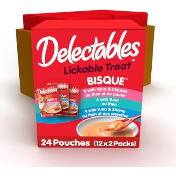 Hartz Delectables Bisque Lickable Wet Cat Treats, Variety Flavours, 24 Pack