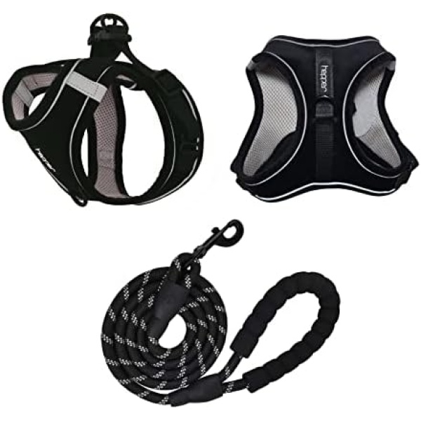 Hepper Cat Harness and Leash Escape Proof Set - Black Tactical Cat Harness with Reflective Safety Strips - Kitten or Cat Vest/Cat Jacket/Cat Walker (L)