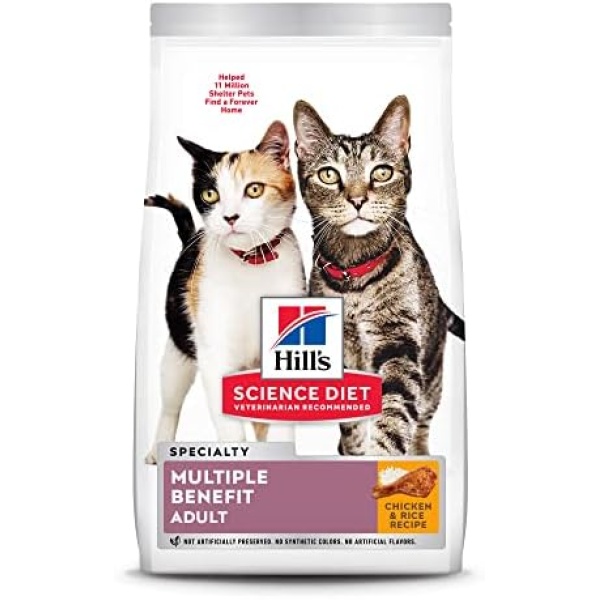 Hill's Science Diet Adult Multiple Benefit Dry Cat Food, Chicken Recipe, 15.5 lb Bag