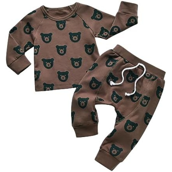 Infant Baby Boy Clothes Toddler Long Sleeve Sweatshirt Bear Print Pullover Tops Pant 2Pcs Outfit Set