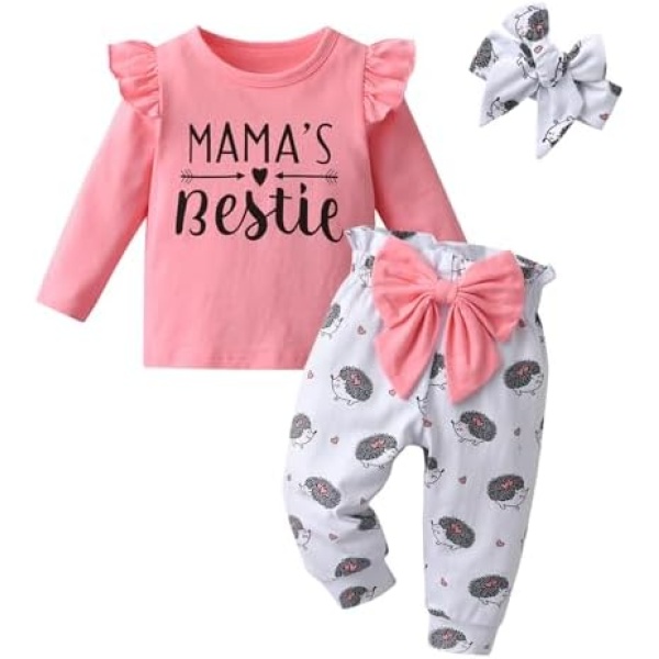 Infant Baby Girl Clothes Toddler Ladybug Print Ruffle Top+Long Pants Headband Outfits 3Pcs Set