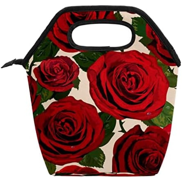 Insulated Lunch Box, Fresh Blooming Red Rose Flowers Reusable Cooler Waterproof Thermal Meal Kit With Smooth Zipper, Leakproof Lunch Bag For Kids/Adults