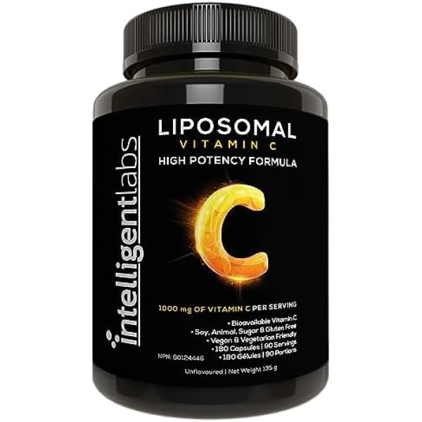 Intelligent Labs Liposomal Vitamin C 1000mg, 180 Veggie Capsules, Bioavailable, Energy & Immune Support, Antioxidant Supplement with MCT Oil and Sunflower Lecithin, 90-Day Supply