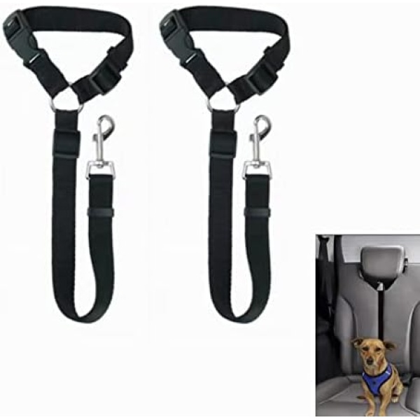 Jindizi Dog Cat Seat Belt Harnes, 2 Pcs Dog Cat Safety Seat Belt Strap Car Headrest Restraint Adjustable Nylon Fabric Durable Dog Cat Leash Seatbelt Black (Black)