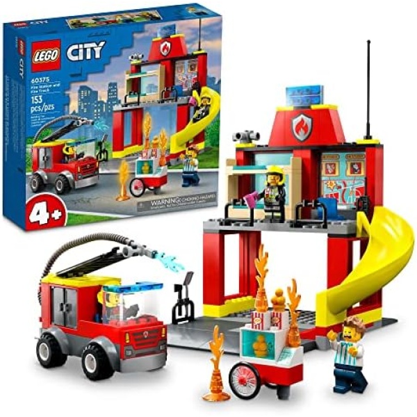 LEGO City Fire Station and Fire Engine 60375, Pretend Play Fire Station with Firefighter Minifigures, Educational Vehicle Toys for Kids Boys Girls Age 4+