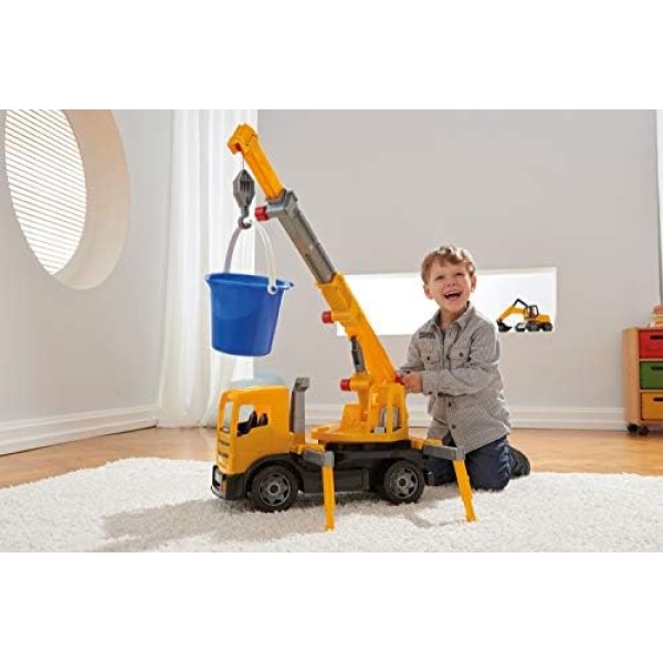 Lena® Construction Toys Powerful Giants Toy Crane Truck with 360° Rotating and 3 ft extendable Boom in Yellow and Black Toys for Boys or Girls Age 3+