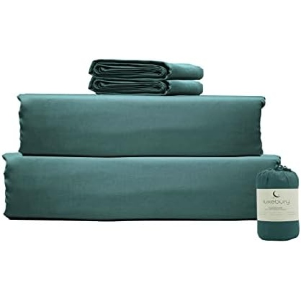 Luxebury Luxury Bamboo Sheet Set- 4 Piece Bedding Set- Bamboo Viscose Blend-OKEO-TEX Certified-Hypoallergenic, Cooling, 16" Deep Pockets (Split King, Dark Teal)