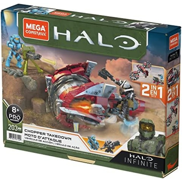 MEGA Halo Infinite Toy Vehicle Building Sets, Chopper Takedown Motorcycle with 2 Poseable, Collectable Micro Action Figures and Accessories Small