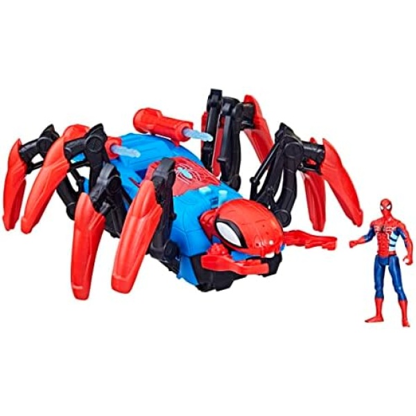 Marvel Spider-Man Crawl 'N Blast Spider, Car Playset with Spider-Man Action Figure, 2-in-1 Blast Feature, Toy Cars for Kids Ages 4 and Up