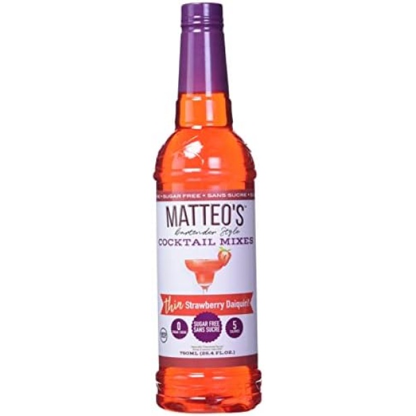 Matteo's Sugar Free Cocktail Mixes - Strawberry Daiquiri - Delicious Cocktail Mixers, 0 Calories, 0 Sugar Cocktails, Keto Friendly Drinks, 750 milliliters