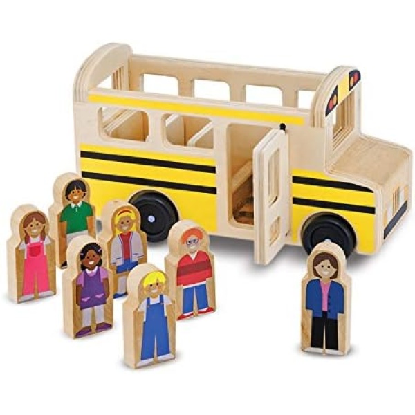 Melissa & Doug School Bus Wooden Play Set With 7 Play Figures | School Bus Toys For Kids, Toddler Toy For Pretend Play, Classic Wooden Toys For Kids