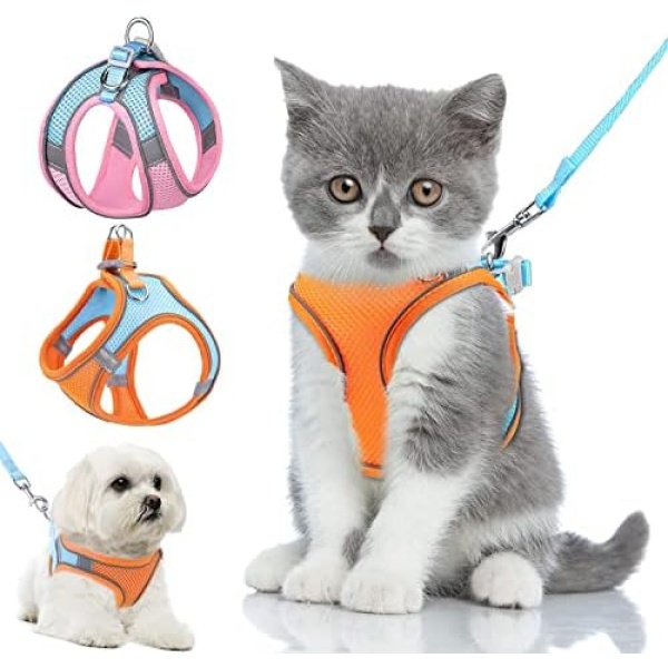 Miaomitun Cat Harness and Leash, Leash Set for Walking Cat and Small Dog，Adjustable, Reflective Strap, Breathable, Lightweight Soft Vest Harness and Leash for Kitten (Orange, XS)