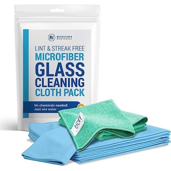 Microfiber Glass Cleaning Cloths - 8 Pack | Lint Free - Streak Free | Quickly and Easily Clean Windows & Mirrors Without Chemicals