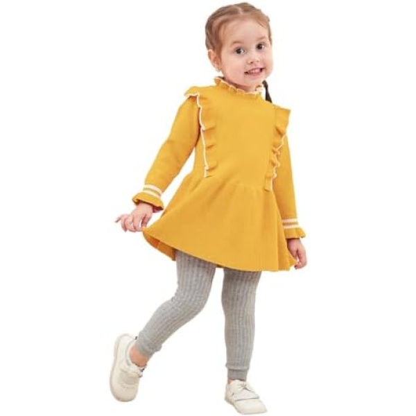 Miipat Toddler Girls Sweater Dress Ruffle Fall Winter Long Sleeve Knit Dress Baby Girl Pullover Dress