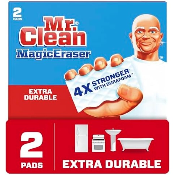 Mr Clean Magic Erasers Extra Power, Bathroom, Shower, and Oven Cleaner, Cleaning Pads with Durafoam, 2 Count