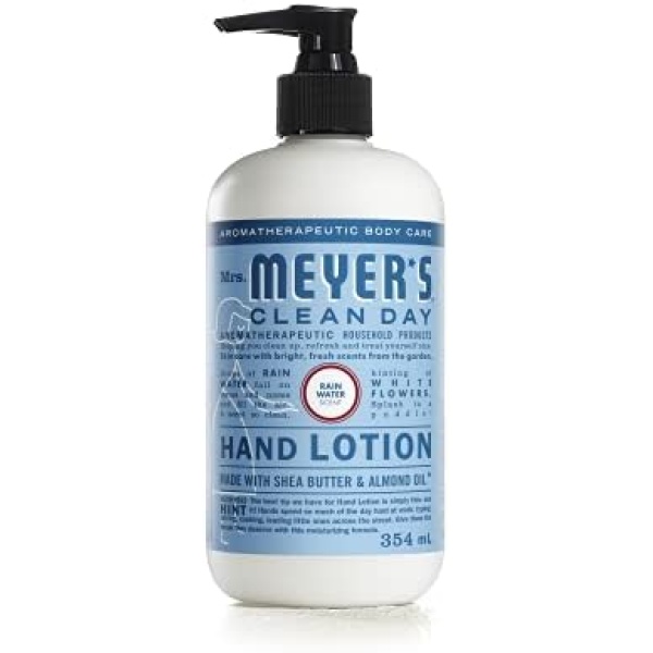 Mrs. Meyer's Clean Day Hand Lotion, Hand Cream for Dry Hands, Non-Greasy Moisturizer Made with Essential Oils, Cruelty Free Formula, Rain Water Scent, 354 ml Bottle