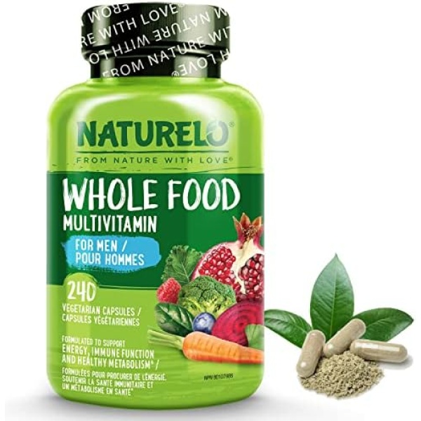 NATURELO Whole Food Multivitamin for Men - Natural Vitamins, Minerals, Antioxidants, Organic Extracts - Vegan/Vegetarian - For Energy, Brain, Heart, Eye Health - 240 Capsules