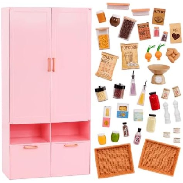 OG - Pantry Set Pretty Pantry- 51-pc Pink Kitchen Pantry Furniture Set for 18-inch Dolls