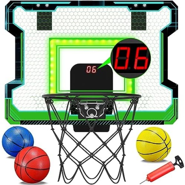 OKKIDY Mini Indoor Basketball Hoop, Light-up Basketball Hoop with Electronic LED Scoreboard, Small Basketball Game Sports Toys for Kids Teens Adults, Idea Gifts 6, 7, 8, 9, 10, 12+ Year Old Girls Boys