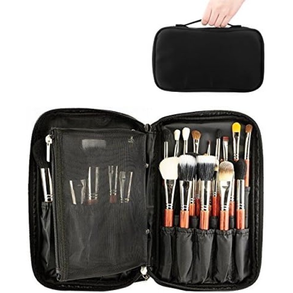 ONEGenug Makeup Brushes Organizer Bag Cosmetic Tools Handbag Beauty Case with Belt Strap Holder for Travel and Household Storage