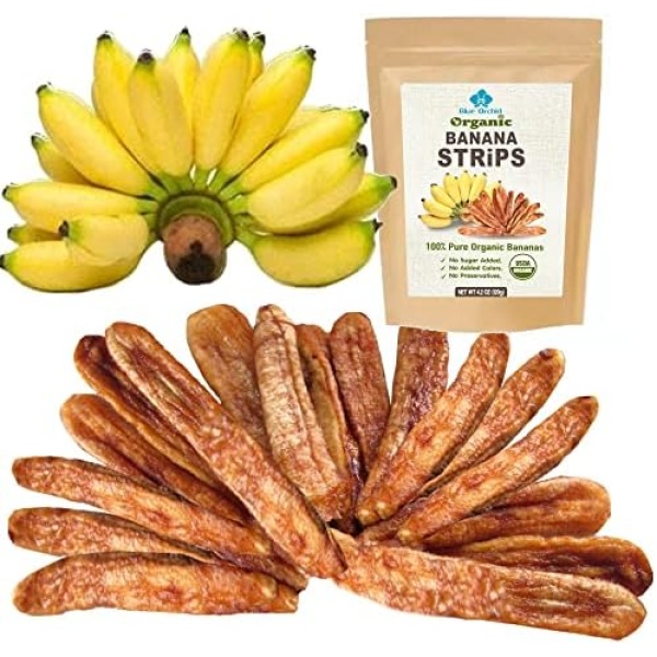 Organic Sun Dried Banana Strips - Healthy Thai Natural Fruit Snacks - Soft and Chewy - No Sugar Added - No Preservatives 12.6 oz