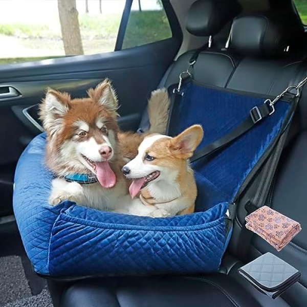 PALAMIL Dog Car Seat for Large Medium Dogs or 2 Small Dogs, Multi-Function-Dog Car Back Seat Travel Bed can be Converted into Dog Sofa Cushion or a Dog Bed, Safe Comfortable Removable and Washable