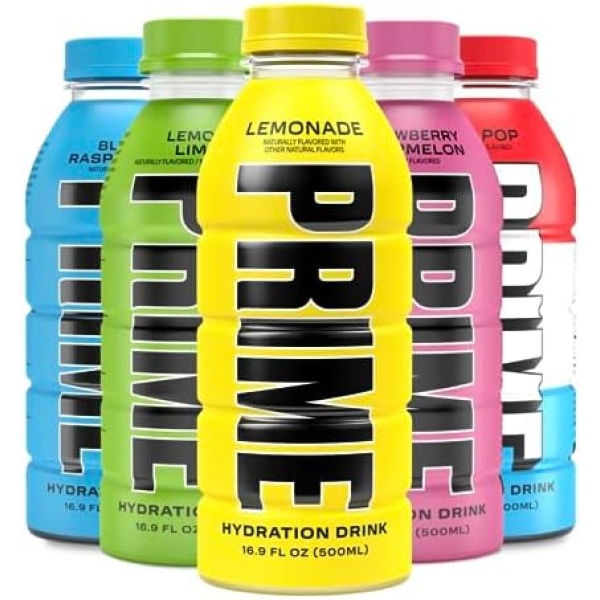 Prime Hydration 5 Pack With The Newest Flavour Lemonade, Strawberry Watermelon, Ice Pop, Blue Raspberry, & Lemon Lime