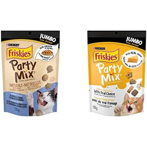 Purina Friskies Party Mix Cat Treats; Naturals Gourmet Crunch - 170 g Pouch & Party Mix Cat Treats, Cheezy Craze Crunch - 170 g