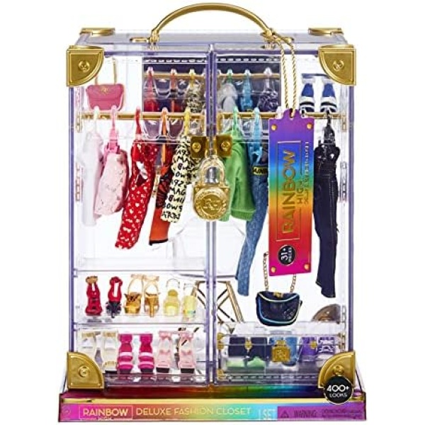 Rainbow High Deluxe Fashion Closet for 400+ Looks! Portable Clear Acrylic Playset Features 31+ Designer Doll Clothing & Accessories, Gift for Kids & Collectors, Toys for Kids Ages 6 7 8+ to 12 Years