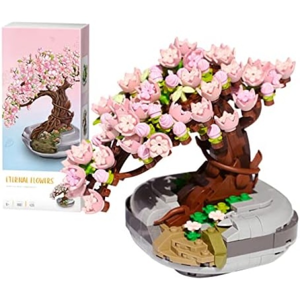 SEAUR Flower Building Toy Set Adult Creative Mini Sakura Bonsai Tree Stacking Block Sets Home Decor Unique DIY Flowers Potted for Teens (426pcs)